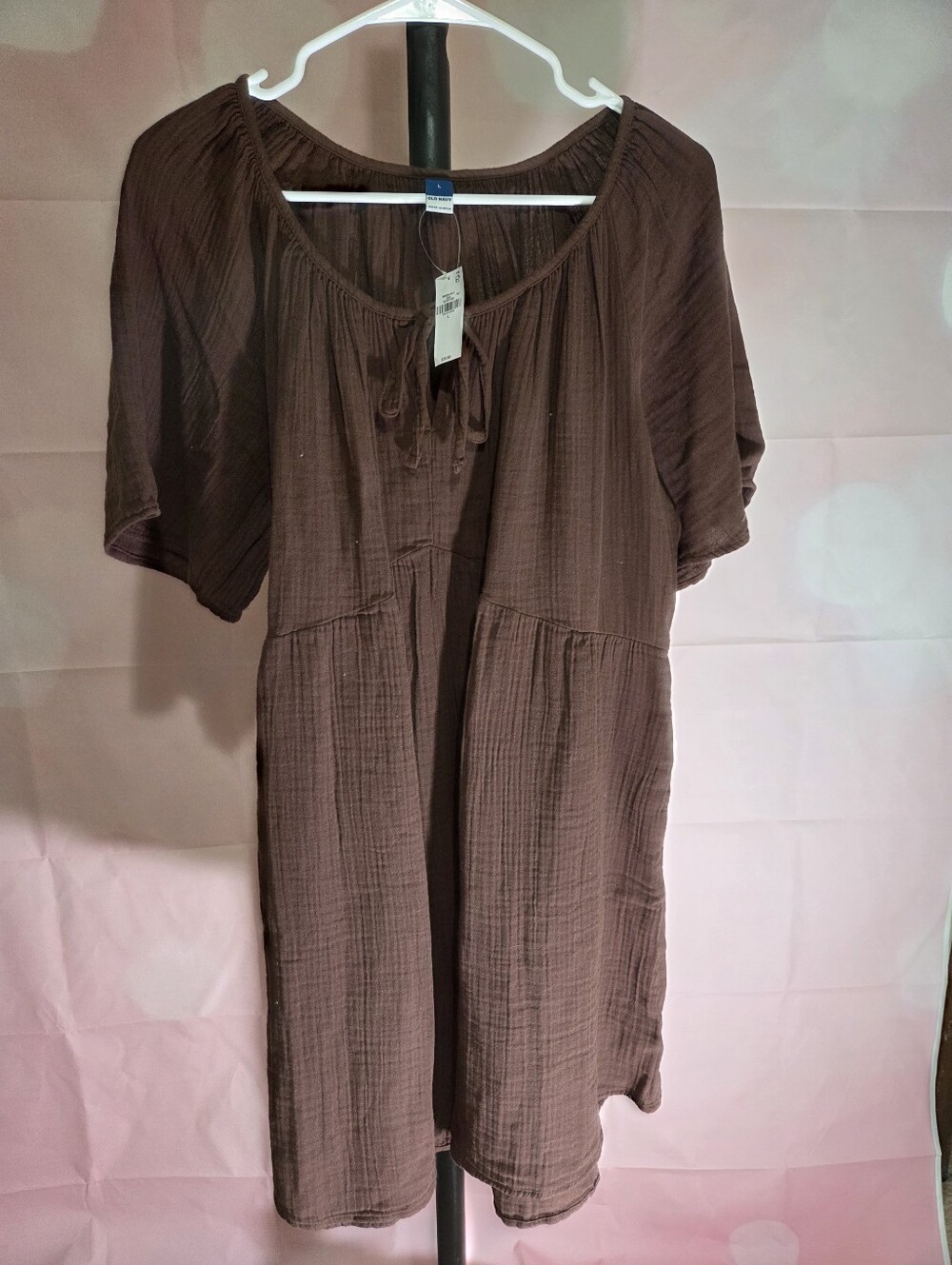Old Navy Rich Brown Gauze Tie-Neck Tunic Dress Large NWT